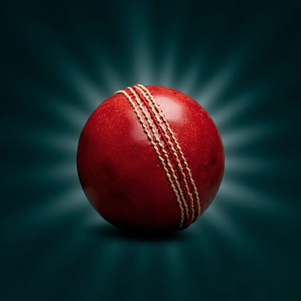 Cricket ball on a green pitch, editorial frame for the fantasy hub